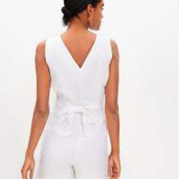 NWT LOFT White Linen Blend Sleeveless‎ Button-Front Romper Sz 12 - Picture 2 of 14